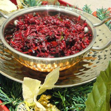 Indian beetroot stir fry served in steel bowl