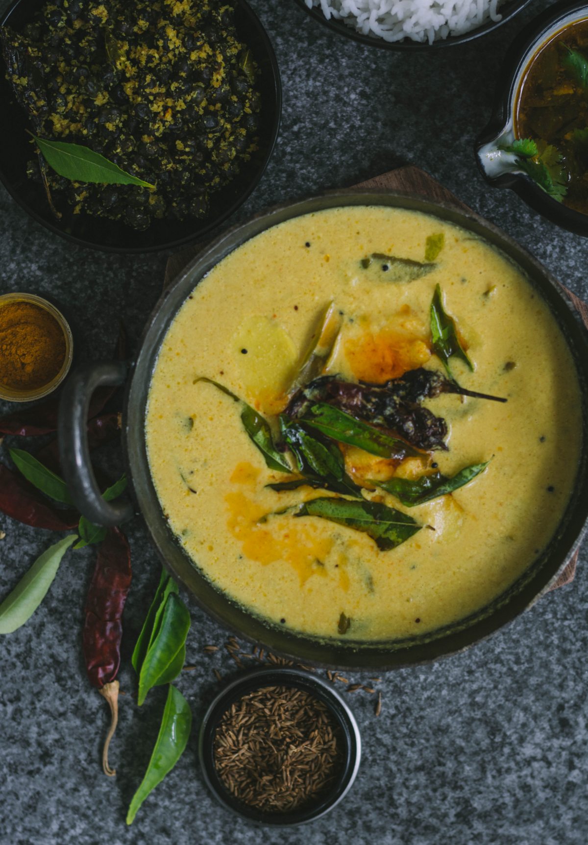 Arbi/ Baby Taro in Spicy Yoghurt Curry (Chembu Moru Curry) - thespiceadventuress.com