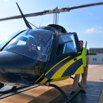 People inside a helicopter