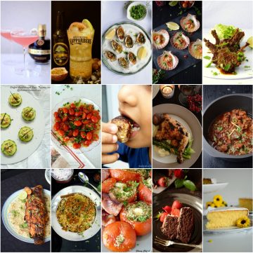 A collage of food photographs